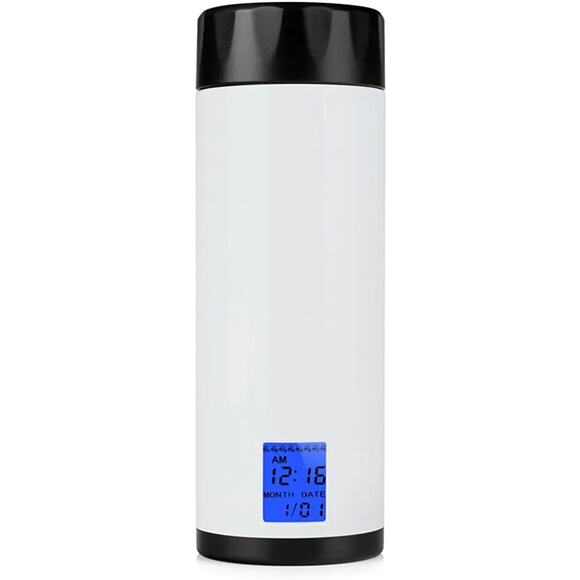 Pyrus VShow 8Time Digital Clock Water Bottle 320mL White Body Black Top AAA - Picture 2 of 10
